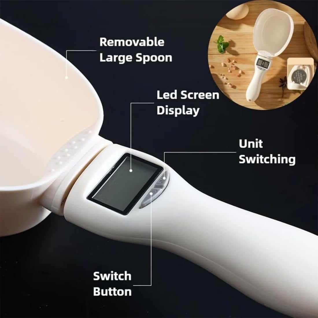 Electronic Measuring Spoon, Digital Spoon Scale 800g/0.1g with LCD Display, Removable & Easy-Clean, Unit Conversion (g/ml/cup/fl.oz/oz) for Cooking, Baking, Dog Cat Food, Coffee, Powder