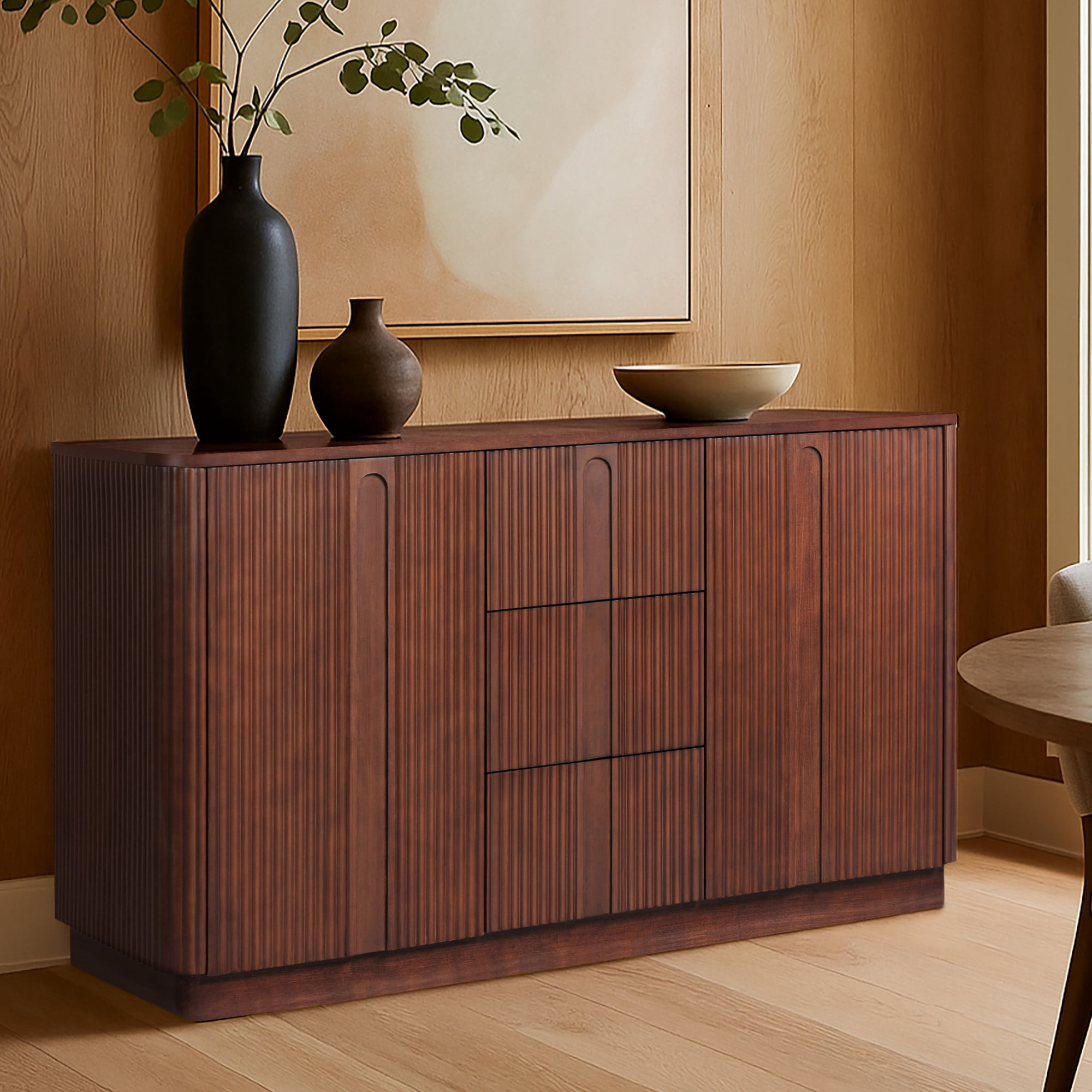 Teamson Home Potomac Modern Solid Wood Sideboard with Push-to-Open Storage, Adjustable Shelf, 3 Drawers & 2 Cabinets
