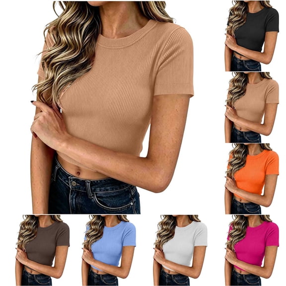 Women's Regular Fit Round Neck Short Sleeve Solid Color Comfy Pullover Top Blouse Casual Daily Wear Summer Vacation Outfits | CSEONE,Black L