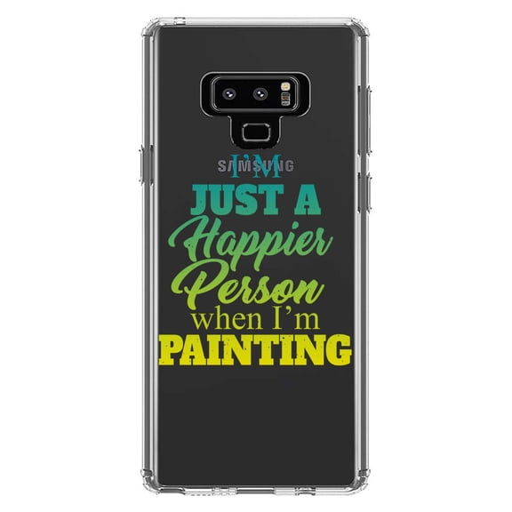 DistinctInk Clear Shockproof Hybrid Case for Samsung Galaxy Note 9 - TPU Bumper Acrylic Back Tempered Glass Screen Protector - I'm a Happier Person When I'm Painting