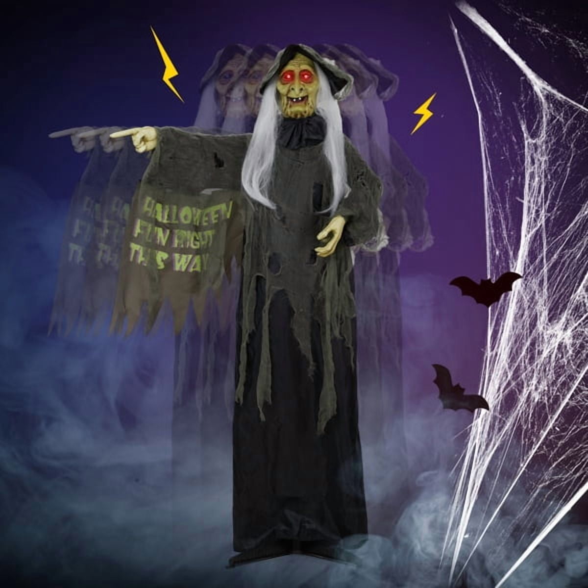 6FT Halloween Standing Decoration - Sensor-Activated (LED Eyes/Sounds/Swaying), Weather-Resistant Synthetic Fiber for Yard/Garden