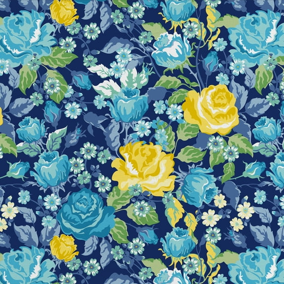 David Textiles 44" x 1 yard Cotton Spring has Sprung Pre-Cut Fabric, Navy