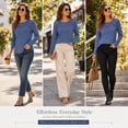 thumbnail image 7 of Women's Long Sleeve Ribbed Knit Tops Crew Neck Lace Crochet Casual Tunic Shirts for Fall Daily Work Wear, 7 of 7
