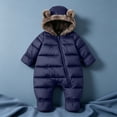 thumbnail image 2 of 12-18 Months Newborn Baby Winter Snowsuit Fleece Lined Hooded Footed Romper With Cute Bear Ears Infant Zipper Padded Jumpsuit One-Piece Footed Romper Newborn Gift, 2 of 9