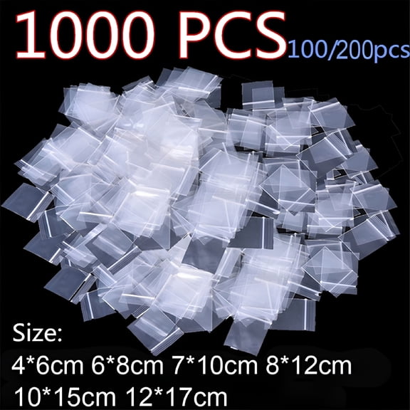CCOCC 1000Pcs Zip Lock Bags Reclosable Clear Poly Bag Plastic Baggies Small Jewelry Bags Food Packaging Home Kitchen 100/200Pcs