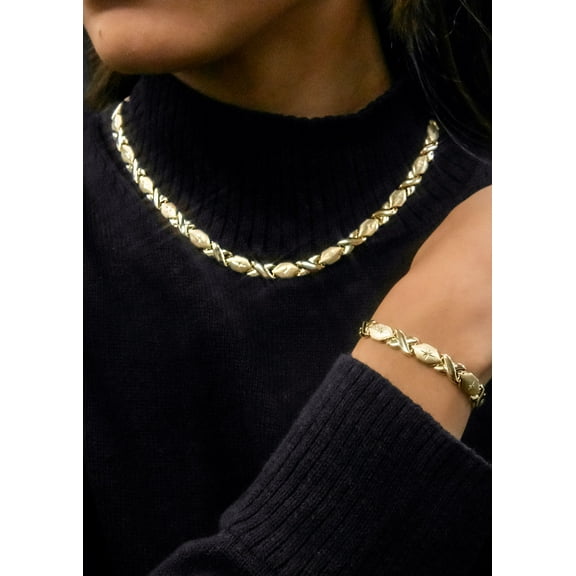 YELLOW GOLD "XO" HOLLOW NECKLACE & BRACELET SET FOR WOMEN | APPX 17.1 GRAMS
