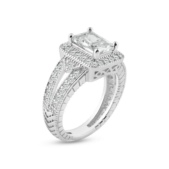 Sterling Silver 925 Rhodium Plated Pave Clear Cluster Square Ring White Cubic Zirconia Female Size 6