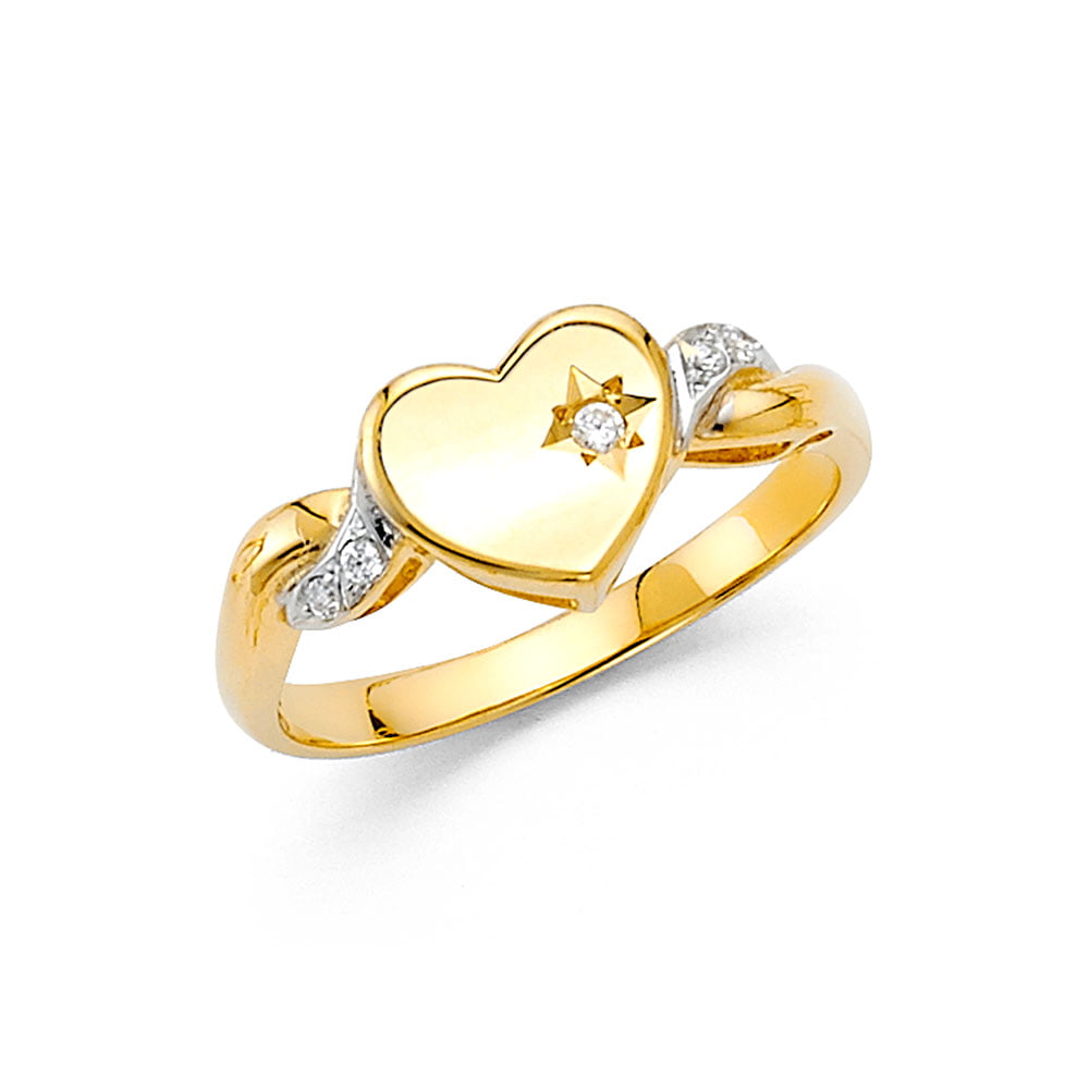 AA Jewels - Solid 14k Gold Heart Cubic Zirconia CZ Fashion Anniversary ...