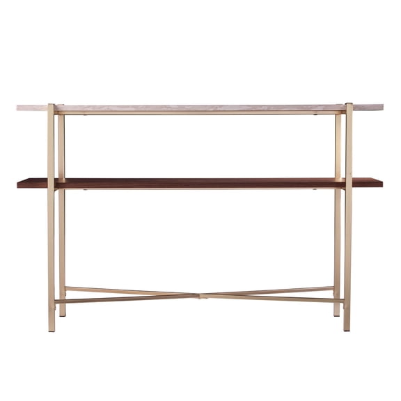 Southern Enterprises 47.25" Brown and White Two Tier Rectangular Top Console Table