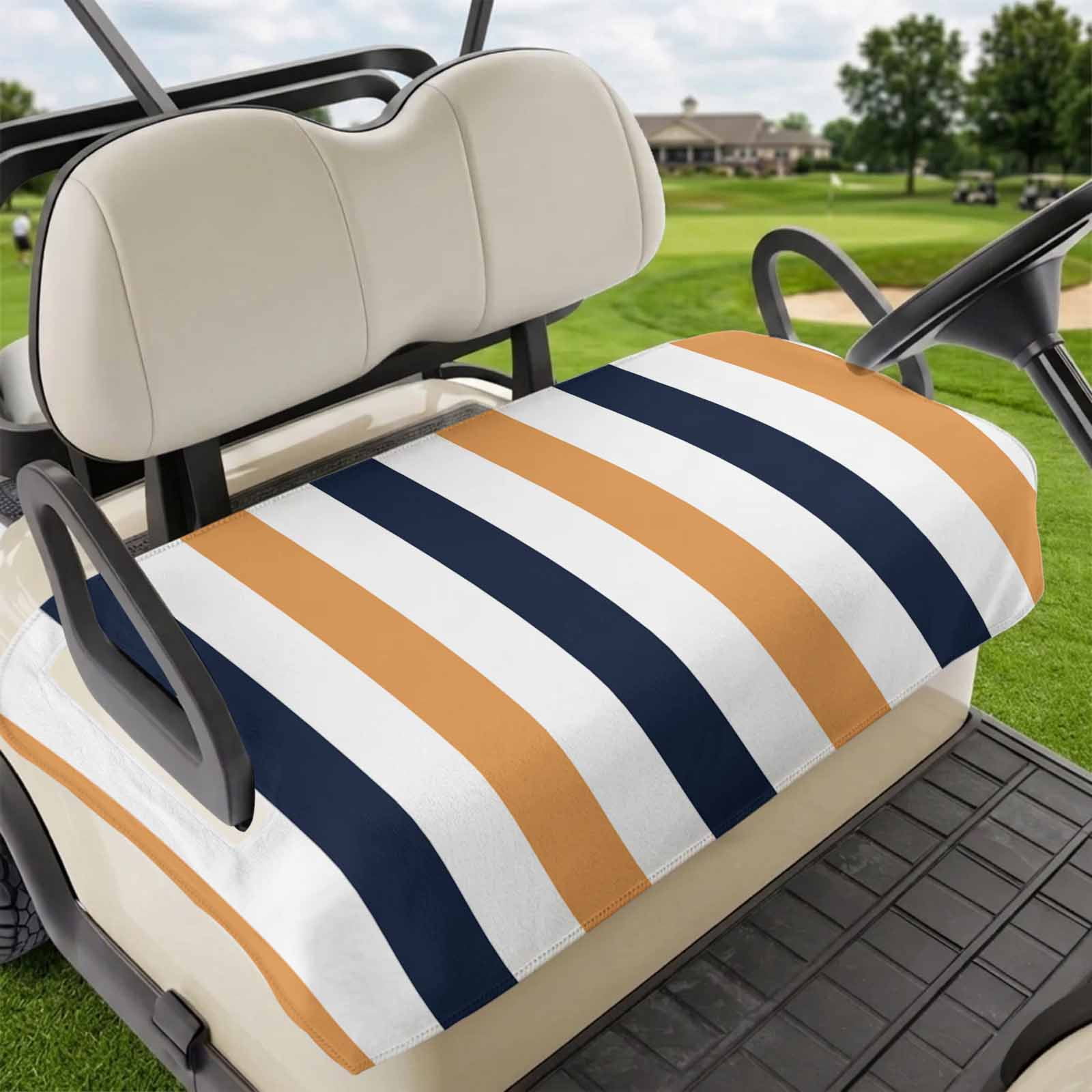 Golf Cart Seat Covers for 2 Seater Burnt Orange Navy Blue Striped Microfiber Cart Seat Towel Blanket Farmhouse Stripe Art Absorbent Breathable Non Slip Bench Seats Protector for Golf Course 51 x31