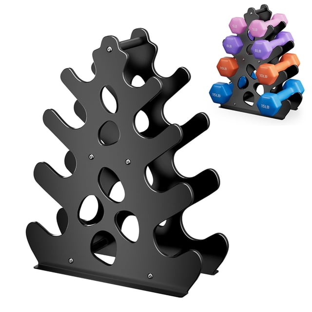 Djiypn 4-Tier Dumbbell Rack Only for Home Gym Men Women Dumbbell Holder with Handle Weight Racks For Free Weights Dumbbell Tower (Dumbbells Not Included, Black)
