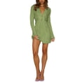 thumbnail image 2 of ZAXARRA Women's Spring Summer Short Dress Solid Color Long Sleeve V Neck Tie Up Party Dress, 2 of 8
