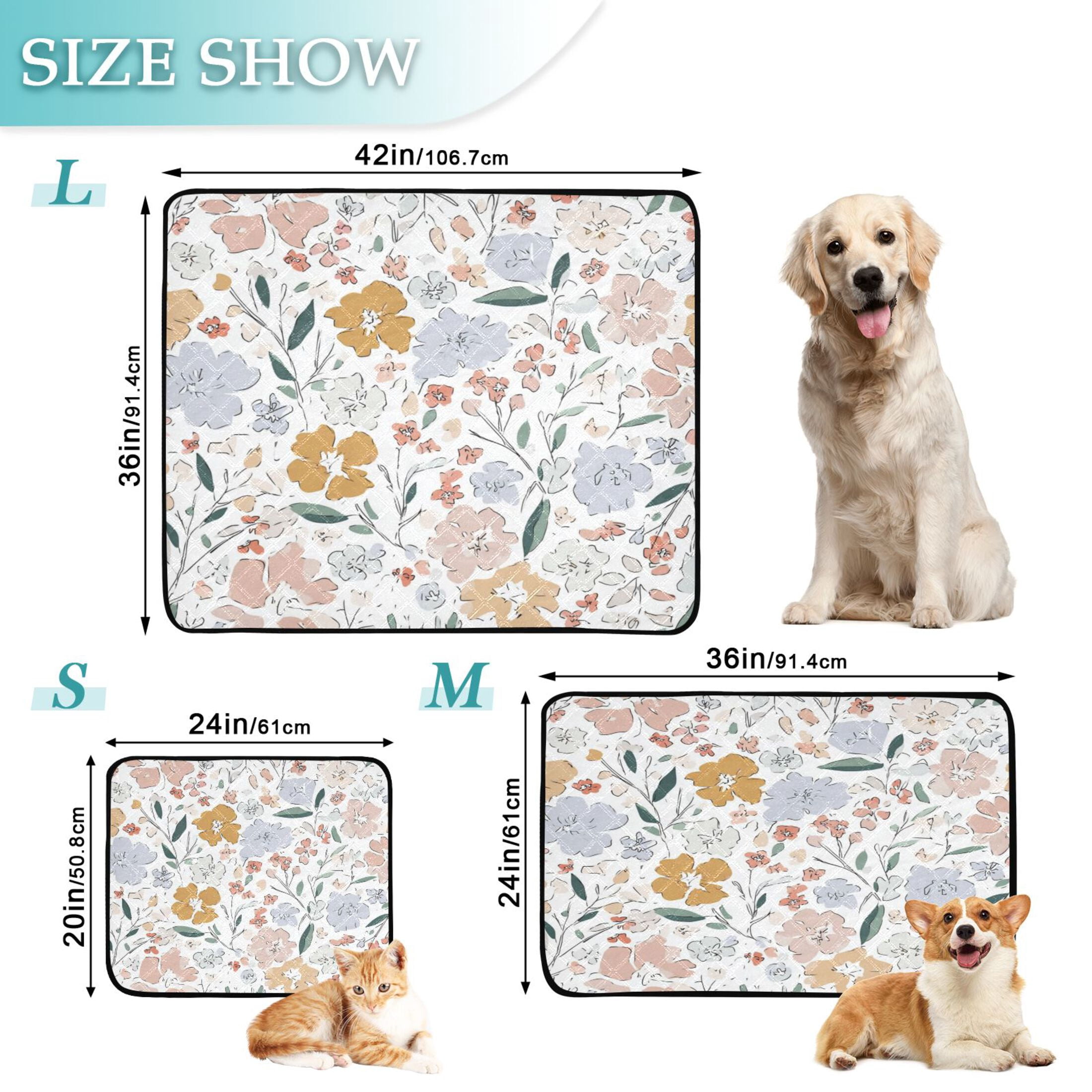 IAUYY Washable Pee Pads for Dogs Smallx3 Absorbent and Leak-Proof Non-Slip Reusable Puppy Pee Pads for Dogs Applicable to Playpen Potty Crate Scattered Floral Atmosphere