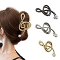 thumbnail image 2 of Xinwanna Elegant Crossing Teeth Large Metal Hair Claw Faux Pearls Music Note Design Non-Slip Barrette Hair Accessories (Silver), 2 of 13