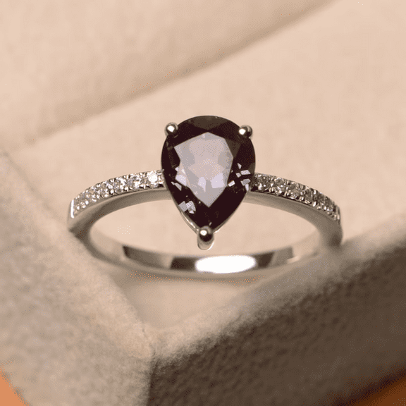 Pear Cut Alexendite & Diamond Engagement Ring in 925 Sterling Silver - June Birthstone - Promise Ring