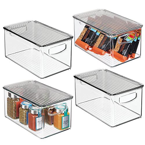 mDesign Plastic Stackable Storage Bin Organizer w/Handles for Kitchen ...