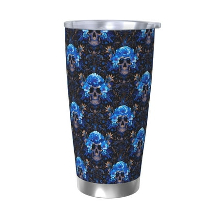 

Lukts cool blue flower Skull for 20OZ Car Cup Stainless Steel Direct Drinking Straw Thermos Cup Suitable for Office Travel and Car-Without Straw