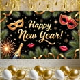 thumbnail image 3 of Golden Mask Happy New Year Banner Red Mask New Year Display Champagne Bottle Firework Design Festive Backdrop for New Year Party Holiday Celebration Masquerade Event, 3 of 9