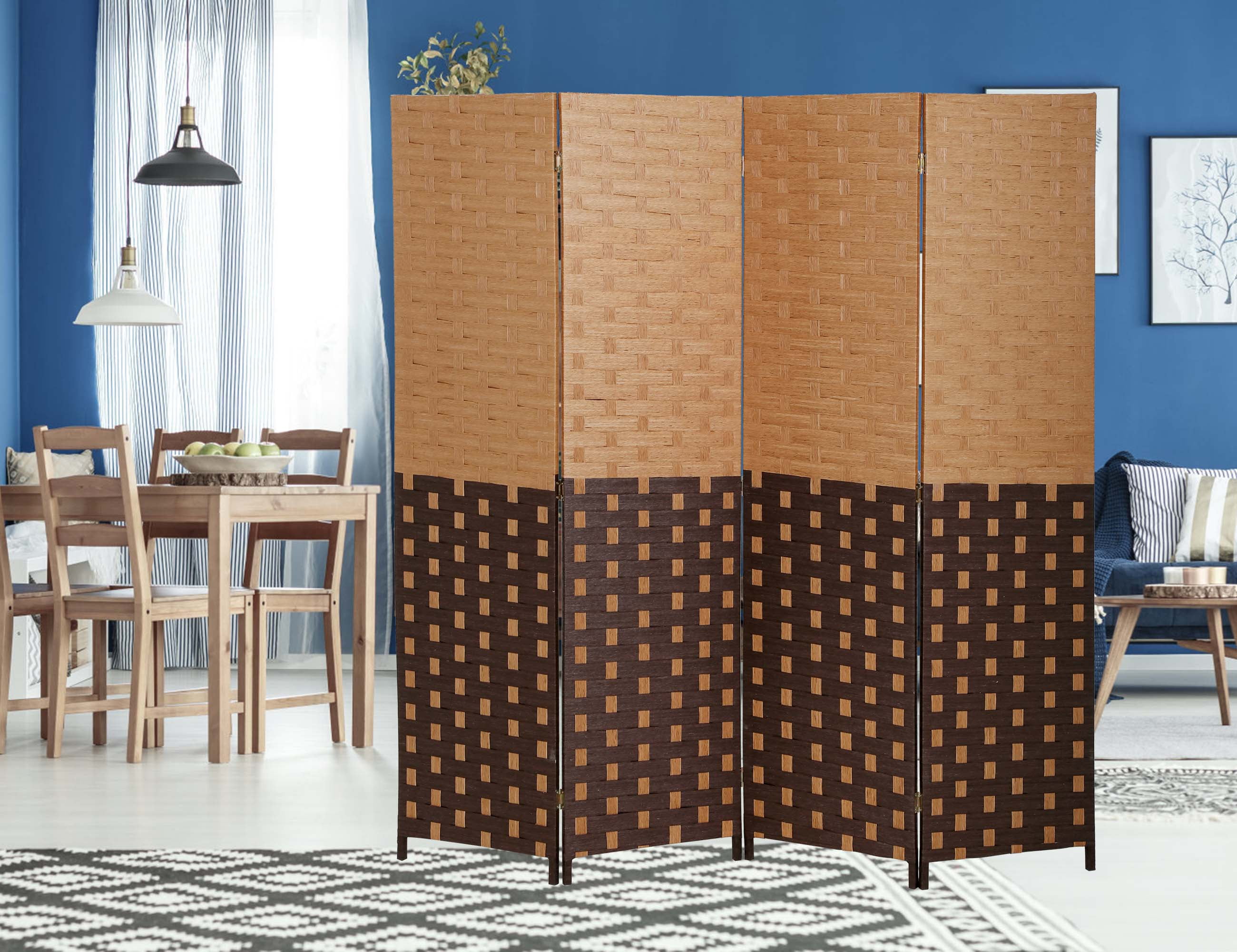 YRLLENSDAN 4 Panel Room Dividers, 6FT Room Partitions and Dividers for Room Separation Hand-Woven Design Portable Wall Folding Screen Privacy Screens, CM