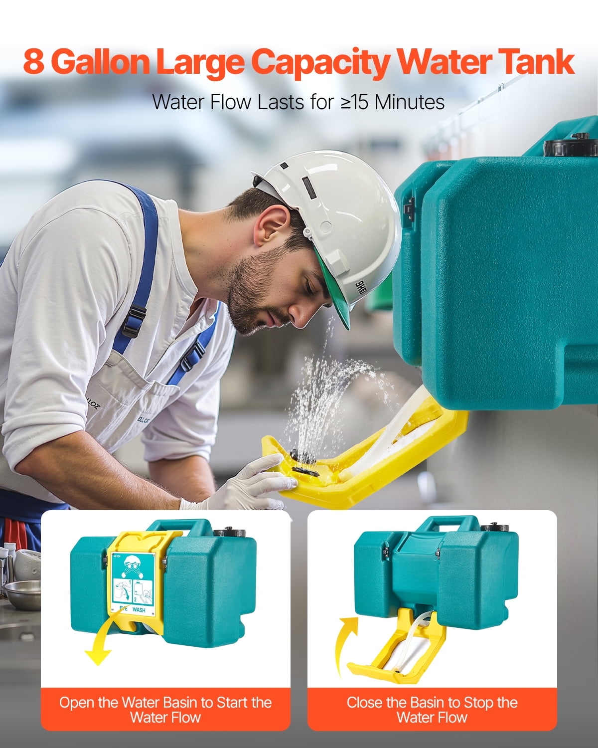 VEVOR Portable Eye Wash Station 8 Gal, OSHA-Approved Eyewash Station Wall-Mounted/On Flat Surface, Emergency Eye Wash Unit with 2 Sprays, First Aid Eyewash Units for Schools, Labs, Factories, Green