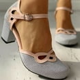 thumbnail image 5 of Fesfesfes Womens Comfortable Shoes Womens Striped Beach Thick Round Toe High Heel Buckle Hollow Shoes 7(39), 5 of 6