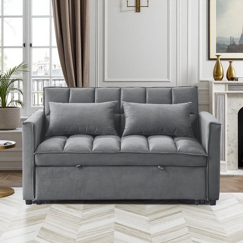 BSHTI 54" Fold out Sleeper Sofa Bed,Convertible Twin-Size Bed,With 3 Angles Adjustable Backres,Velvet Upholstery,Easy Assembly, Dark Grey