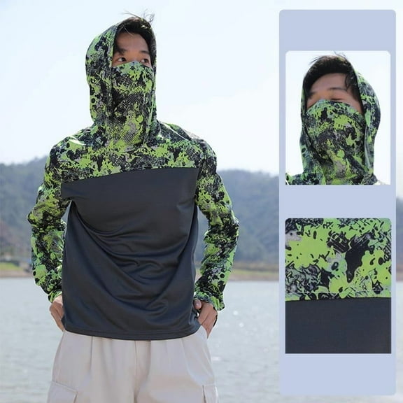 Nmnitkp UPF 50 Long Sleeve Men Hoodie Cool & Breathable Sun Protection Shirts for Men Performance Fishing Hoodie with Face Mask Sunblock Shirt Hooded Long Sleeve