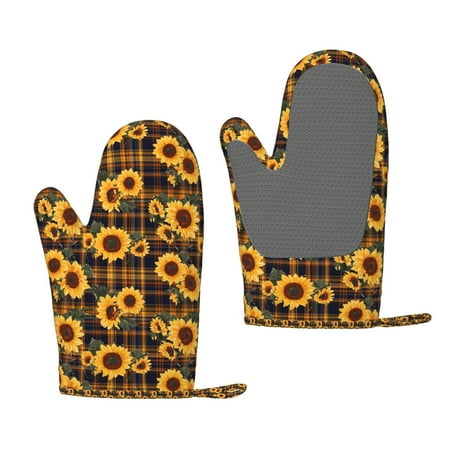 

Lafuoo Brown Blue Plaid Sunflower Pattern Silicone Anti-Scalding Gloves Hanging Rope Gloves are Suitable for Kitchen Utensils for Kitchen Baking Cooking Outdoor Barbecue