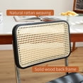 thumbnail image 5 of Set of 2 Black Mid-Century Modern Dining Chairs, Faux Leather Rattan Upholstered Accent Chairs with Chrome Legs, 5 of 17