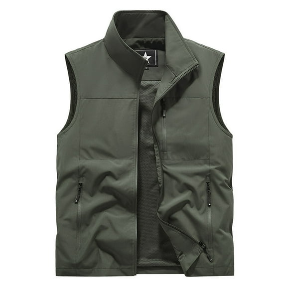 XIAOCHA Mens Multi Pocket Utility Vest Sleeveless Stand Collar Zip Up Vest Breathable Rugged Outdoor Vests