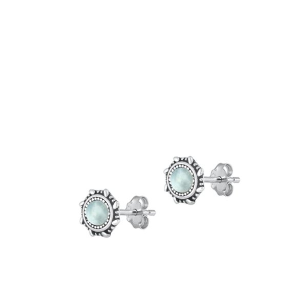 Sterling Silver Larimar Bali Stud Oxidized Earrings .925 New Jewelry Female Unisex