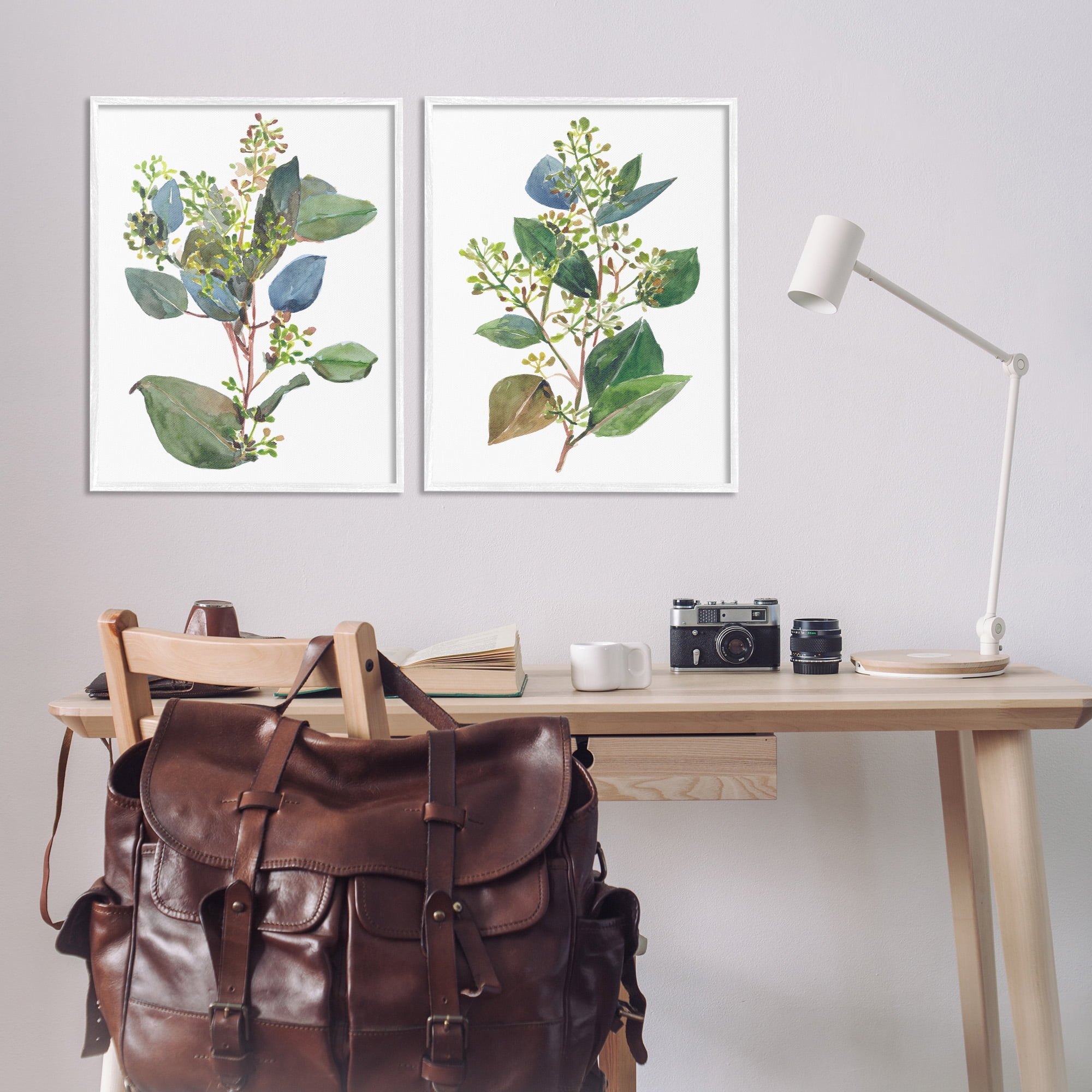 Stupell Industries Soft Eucalyptus Plant Ombre Leaves Botanical & Floral Painting White Framed Art Print Wall Art, 24 x 30, Set of 2