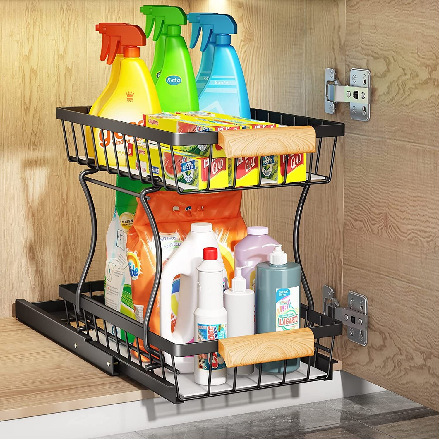 Techvida Under the sink Rack 2 Layer Bathroom Kitchen PullOut Metal