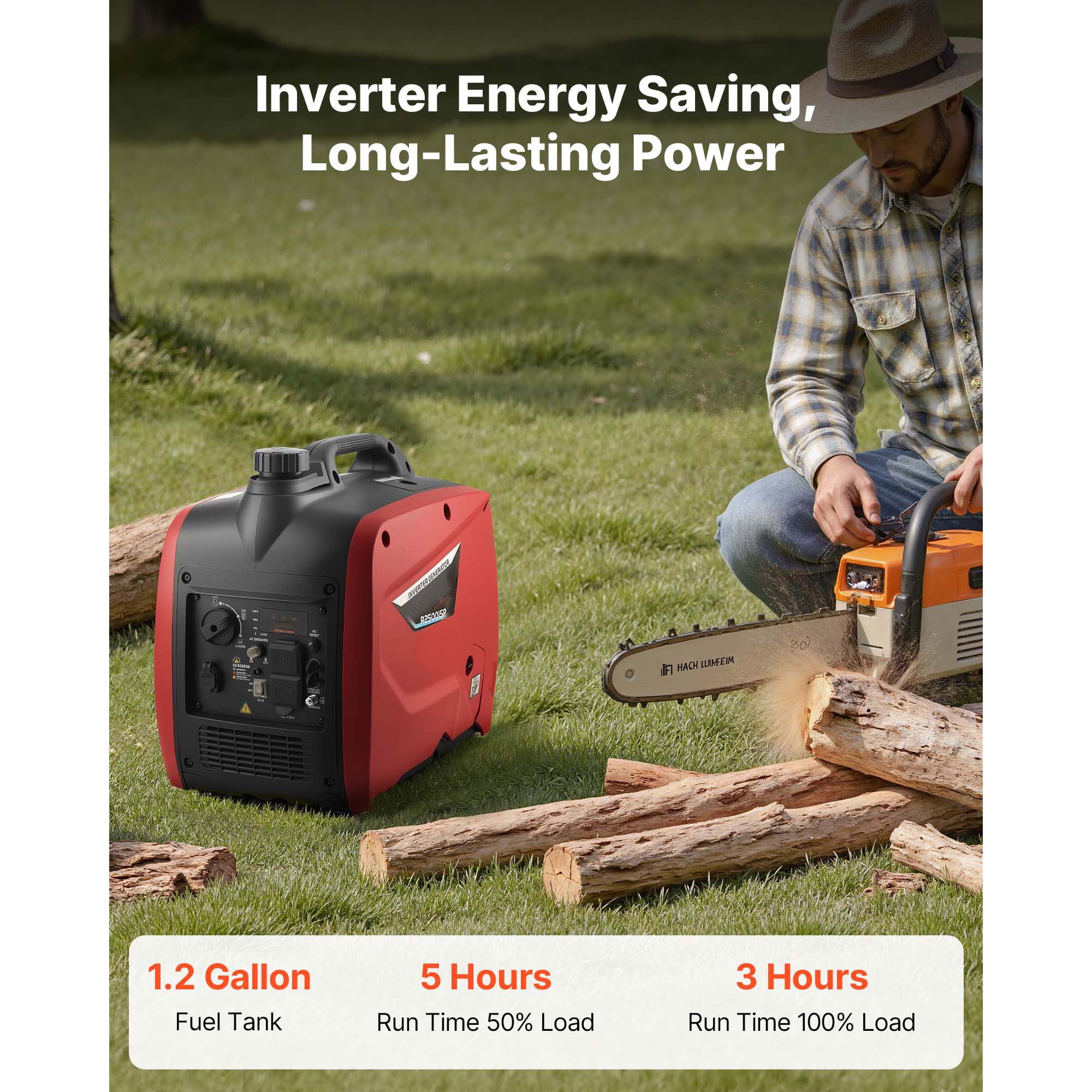 KFFKFF Portable 3000W Peak Watt Inverter Generator, Quiet and Gas-Powered, Ideal for Home Use, Compact Design with Stable Power Output, CO Sensor, and Extended Operation Time