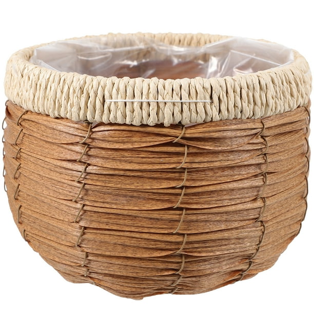 Cesta de mimbre tejida a mano natural para macetas de granja.