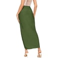 thumbnail image 4 of Women's Asymmetrical Midi Skirt, High Waist Draped Casual Skirt with Wrap Waist, Solid Color Elastic Waist Maxi Skirt for Daily Wear, Spring, Summer and Autumn Green M, 4 of 8