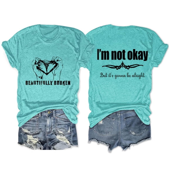 VOUZZA Womens Beautifully Broken Graphic Tee Fashion Printed Crewneck Short Sleeve T-Shirt Casual Inspirational Tops