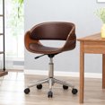 thumbnail image 3 of Stillmore Mid-Century Modern Upholstered Swivel Office Chair, Dark Brown and Walnut, 3 of 11