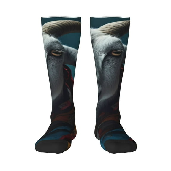 Honeii Surrealist Goat Print Long Socks,Novelty Design Socks Gift for Men and Women,Crew Socks,Calf Socks