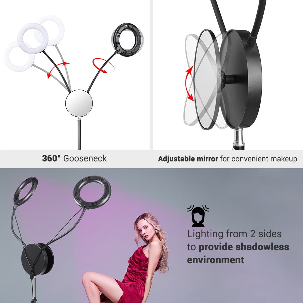 Yescom 2 Pack 7" RGB Dual LED Ring Light Stand Mirror Phone Holder Makeup Selfie Vlog
