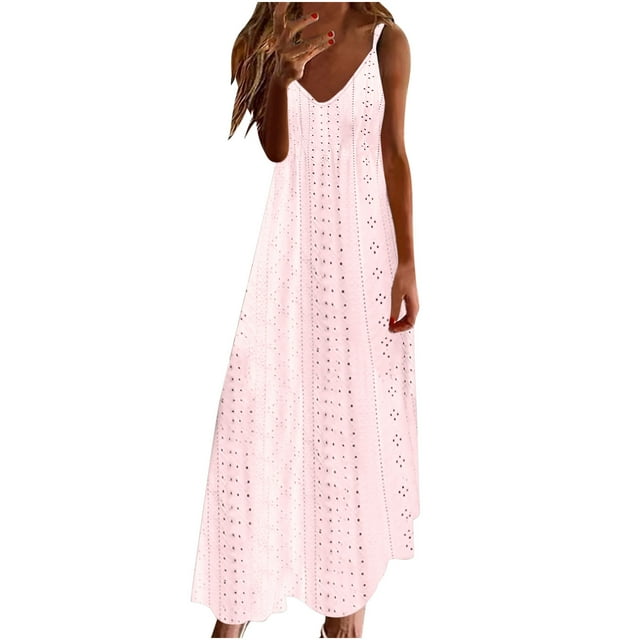 QIPOPIQ Robe Maxi d'Été pour Femme Décontractée à Col en V Sans Manches Bohème à Bretelles Spaghetti Florale Longue Robe Maxi Liquidation