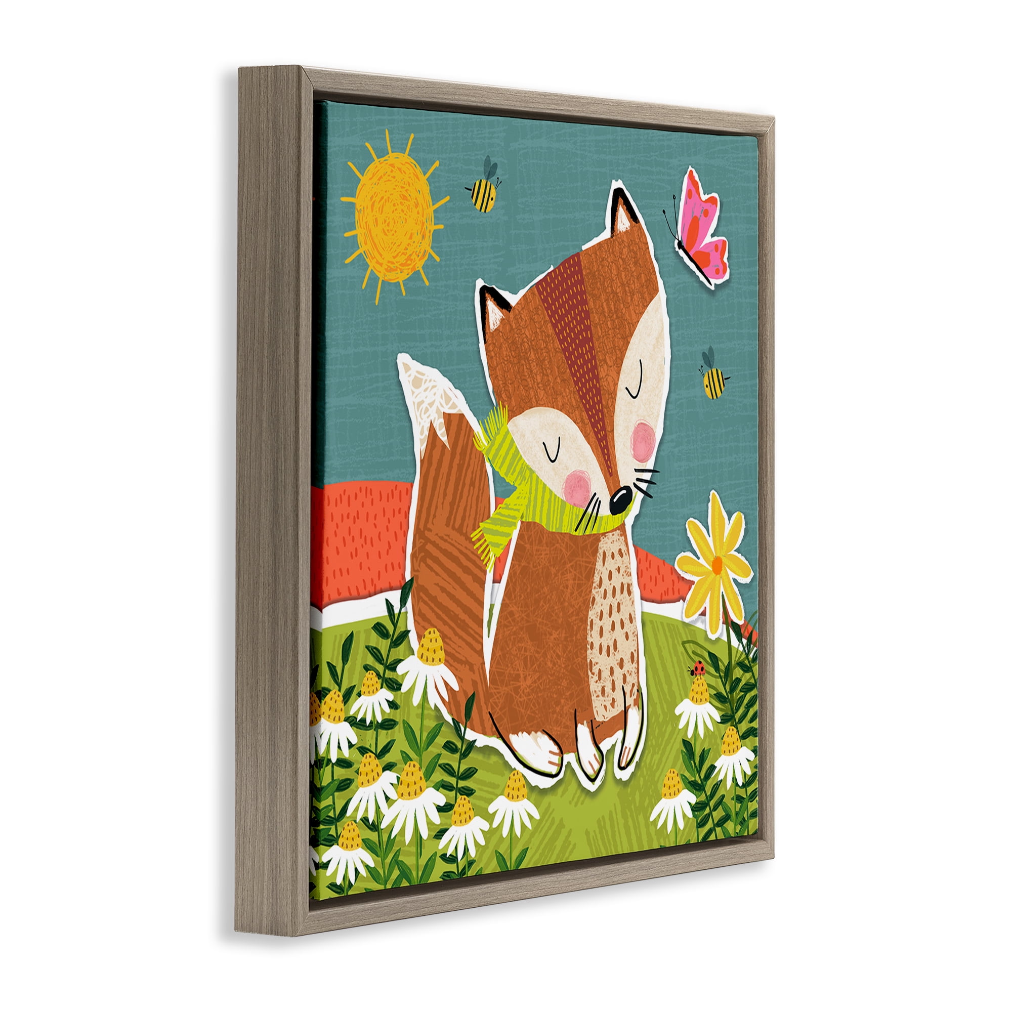 Stupell Industries Whimsical Nature Fox Animals Painting Brown Floater Framed Canvas Art Print Wall Art, 25 x 25