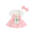 thumbnail image 3 of BABAMOON Newborn Baby Girls Summer Clothes Short Sleeve Romper Bear Embroidery Suspender Skirt Headband Set, 3 of 10