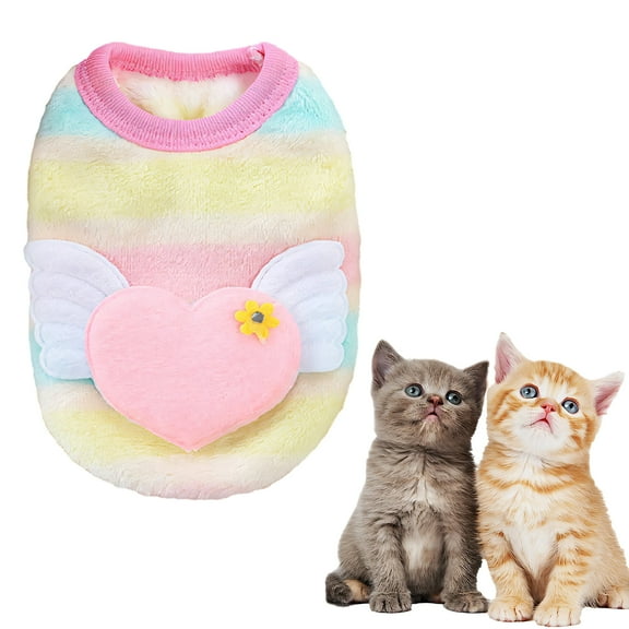 TELOLY Kitten Clothes,Polyester Boy Dog Clothes for Cats and Dogs Under 1.10 Lbs,Autumn/Winter Plush Warm Love Angel Dog Sweaters for Small Dogs Girl,Orange,3Xs