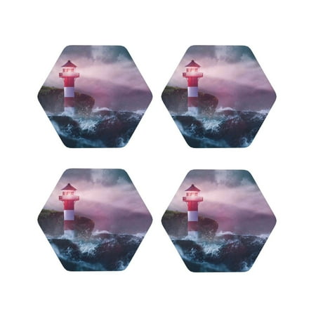 

Leather Coasters with Heat-resistant for Drinks lighthouse Waves Torrential Rain -标题2 Hexagon
