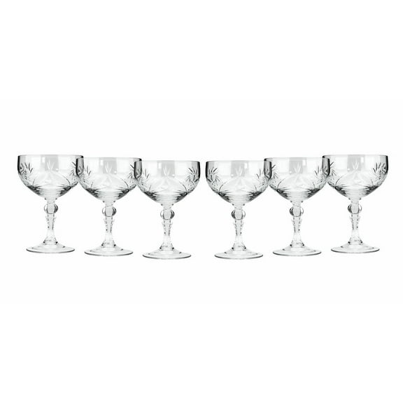 World Gifts Set of 6 Crystal Glassware - 7oz, Clear color 200ml Champagne Cup