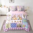 thumbnail image 3 of Feelyou Happy Easter Teens Twin Bedding Sets 7-Piece, Kawaii Bunnies Animal Bedding Comforter Set, Purple Cartoon Patchwork Reversible Sheet Sets, Cute Super Cozy Room Decor, 3 of 8