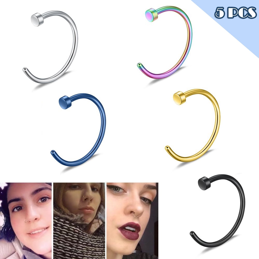 Fakes Nose Rings 20G Nose Ring Tiny Hoop 316LSurgical Steel Nose Ring 8MM Faux Lip Clip No Piercing Nose Ring Set for Men Women Gold Silver Rose Gold