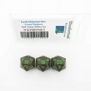 Earth Elemental Dice with Green Numbers D20 Aprox 16mm (5/8in) Pack of 3 Wondertrail