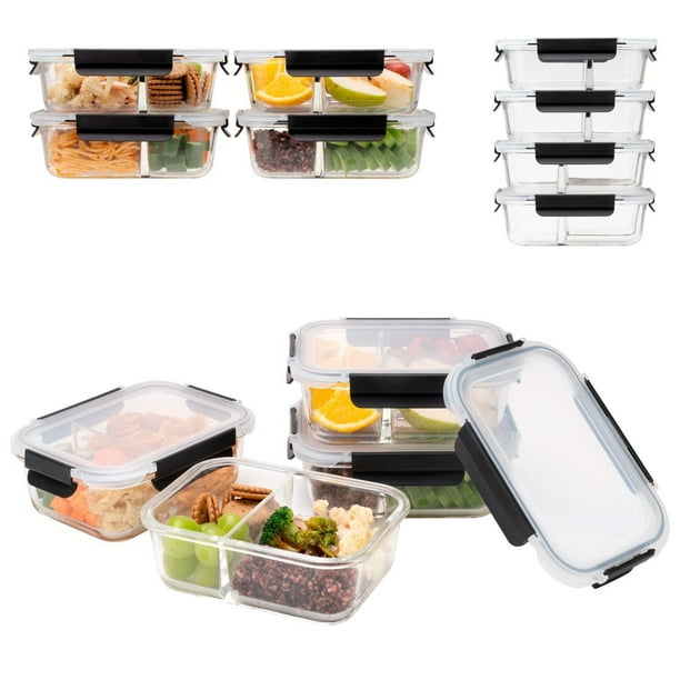 JUEGO DE RECIPIENTES DE VIDRIO HERMÉTICO, CONTENEDORES Para Alimentos con Tapas Cierre Fácil, Refractarios para Cocina, Horno, Refrigerador Congelador (JUEGO 10 RECIPIENTES (20 PZ))
